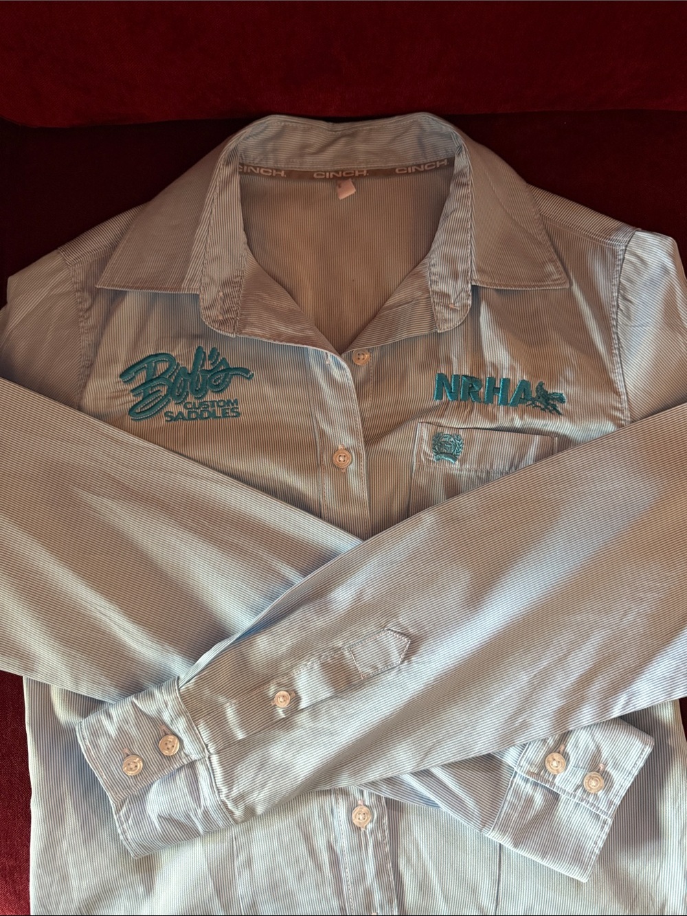 Cinch Light Blue Embroidered Button-Up Shirt Jacket with NRHA & Bob's Logos